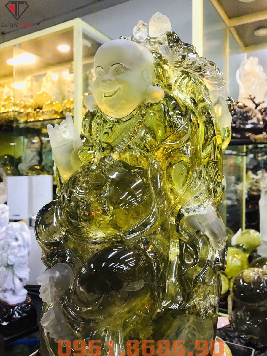 Tượng phật di lặc bằng đá thạch anh vàng
